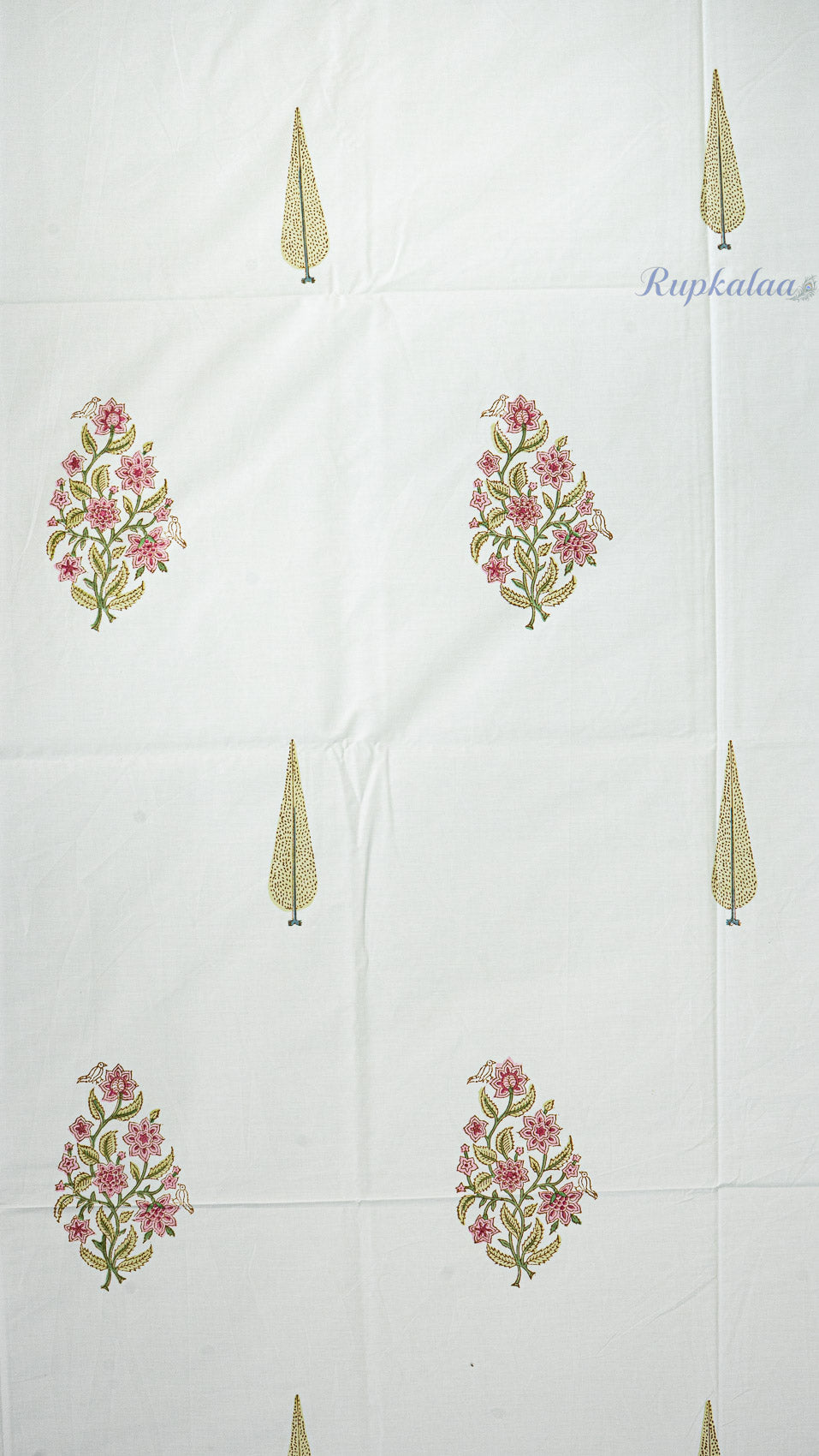 Spring Bouquet Hand Block Printed Cotton Bedsheet with Two Pillow Covers