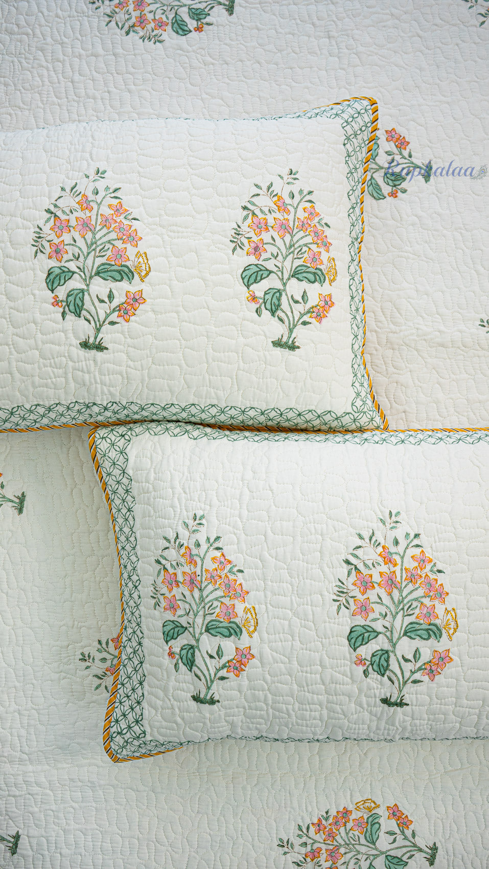 Blooming Flowers Hand Block Printed Cotton Reversible Quilted Bed Cover