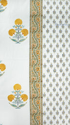 Quiet Bloom Hand Block Printed Cotton Bedsheet with Two Pillow Covers