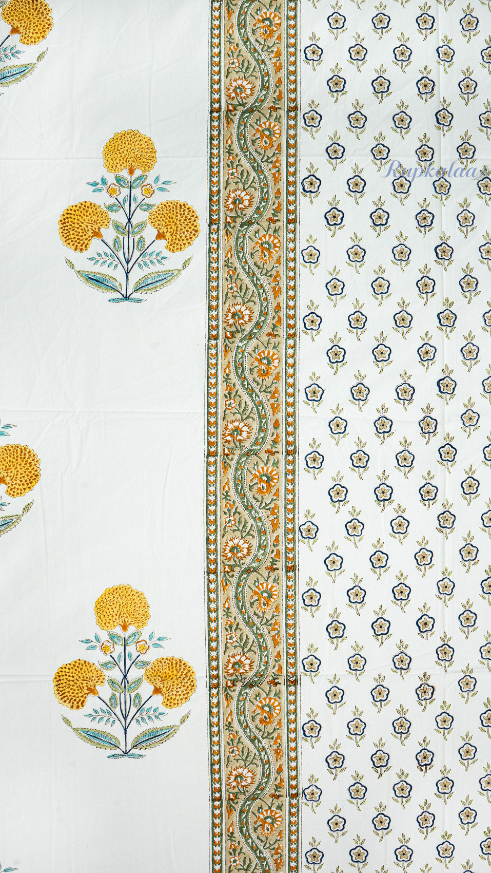 Quiet Bloom Hand Block Printed Cotton Bedsheet with Two Pillow Covers