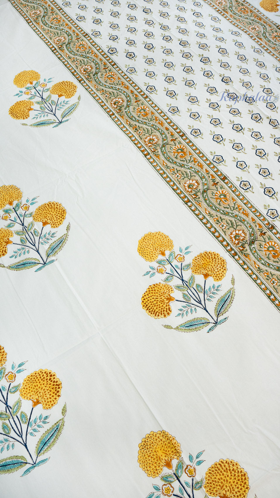 Quiet Bloom Hand Block Printed Cotton Bedsheet with Two Pillow Covers