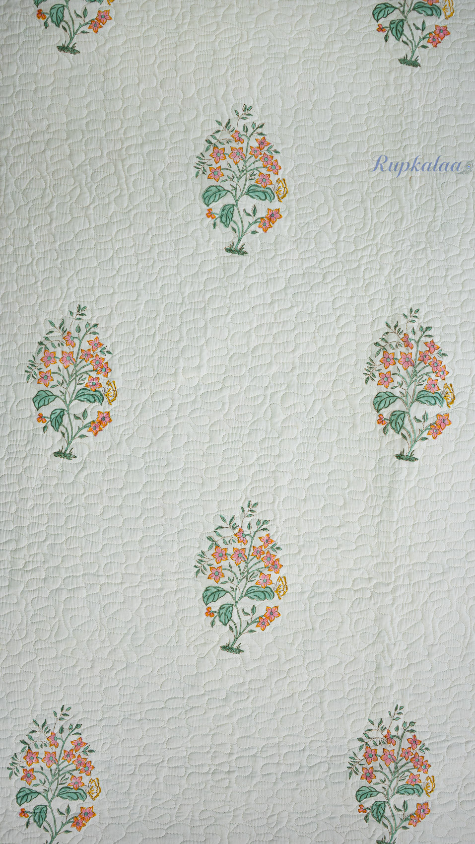 Blooming Flowers Hand Block Printed Cotton Reversible Quilted Bed Cover