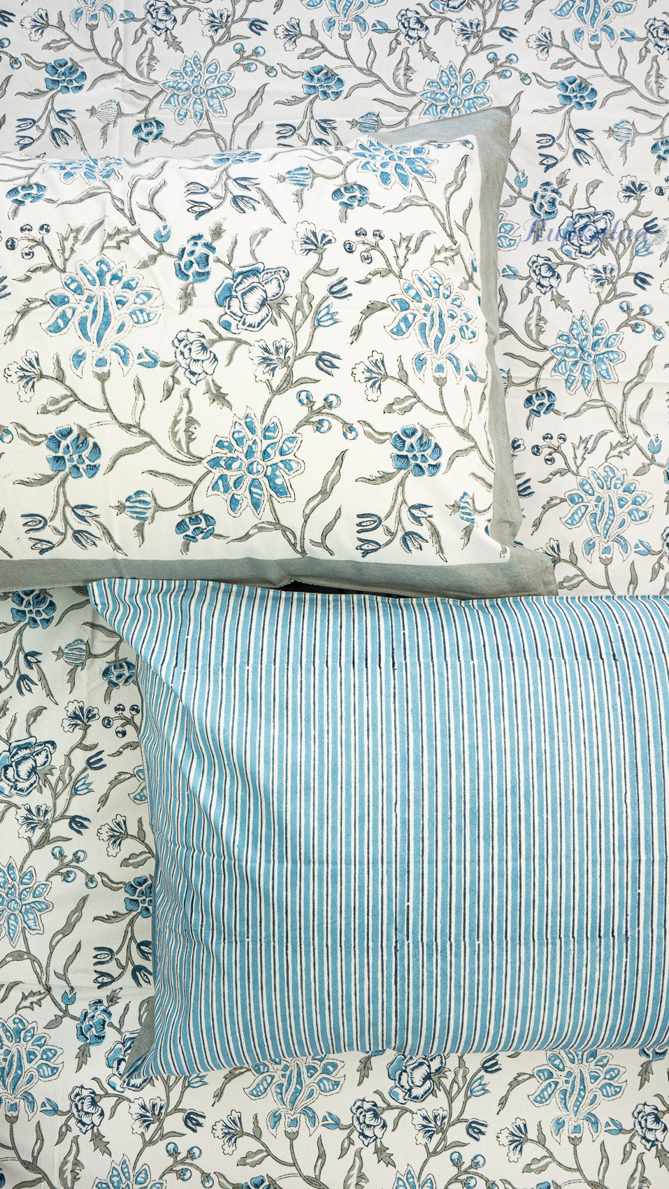 Blooming Vines Hand Block Printed Cotton Bedsheet with Two Pillow Covers