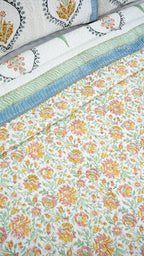 Pushp Angan Hand Block Printed Cotton Reversible Quilted Bed Cover
