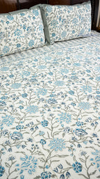 Blooming Vines Hand Block Printed Cotton Bedsheet with Two Pillow Covers