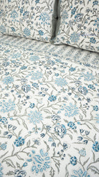 Blooming Vines Hand Block Printed Cotton Bedsheet with Two Pillow Covers