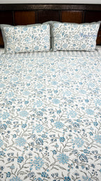 Blooming Vines Hand Block Printed Cotton Bedsheet with Two Pillow Covers