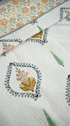 Pushp Angan Hand Block Printed Cotton Reversible Quilted Bed Cover