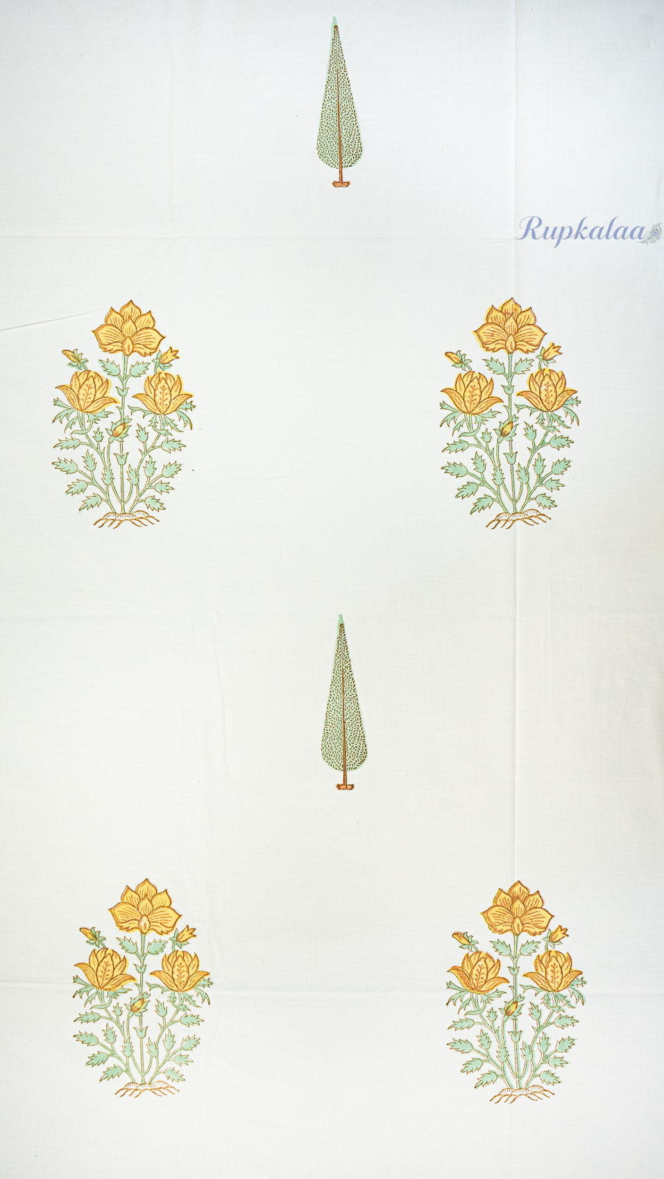 Whispering Blooms Hand Block Printed Cotton Bedsheet with Two Pillow Covers