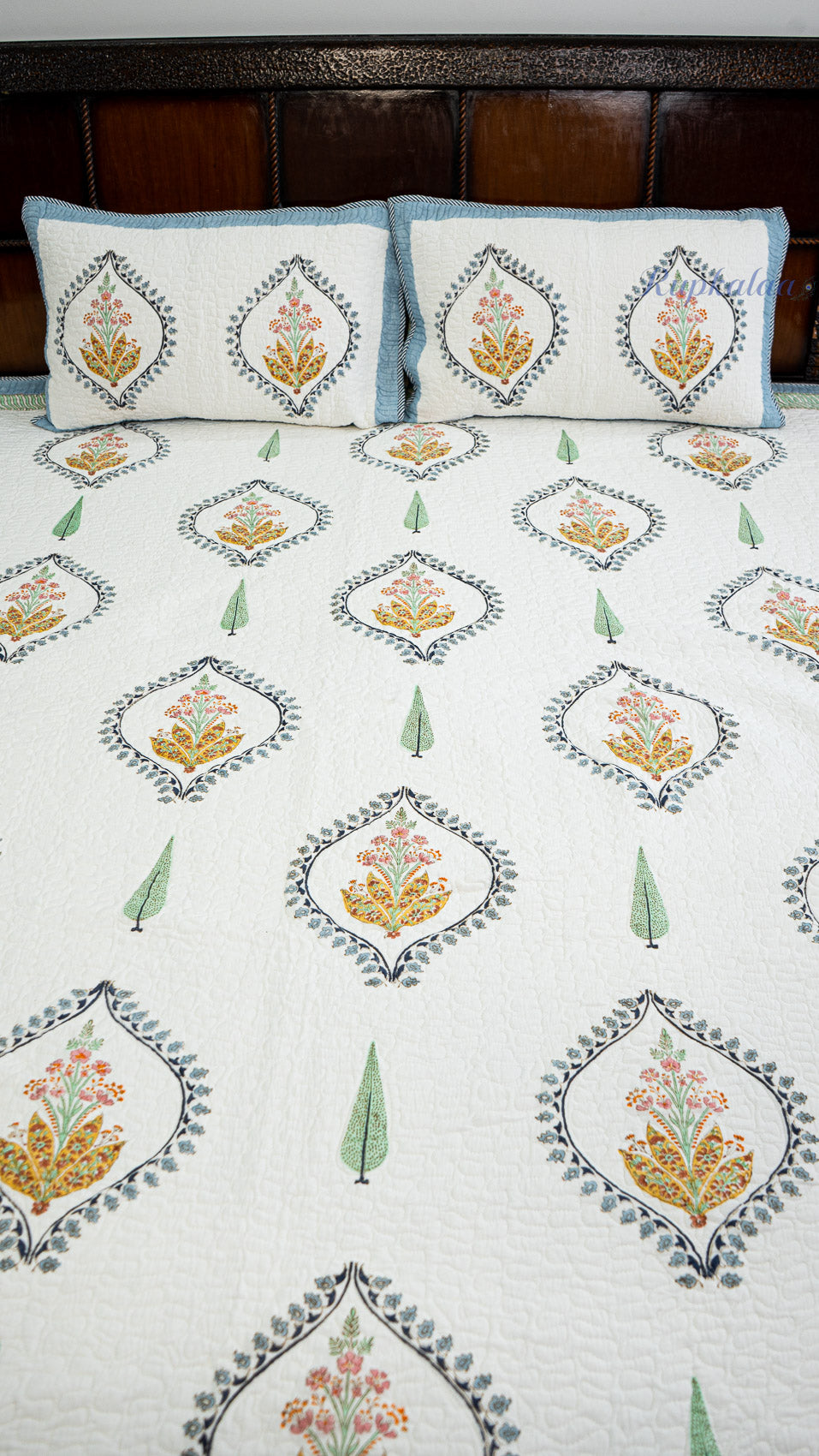 Pushp Angan Hand Block Printed Cotton Reversible Quilted Bed Cover