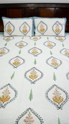 Pushp Angan Hand Block Printed Cotton Reversible Quilted Bed Cover