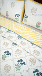 Botanica Hand Block Printed Cotton Reversible Quilted Bed Cover