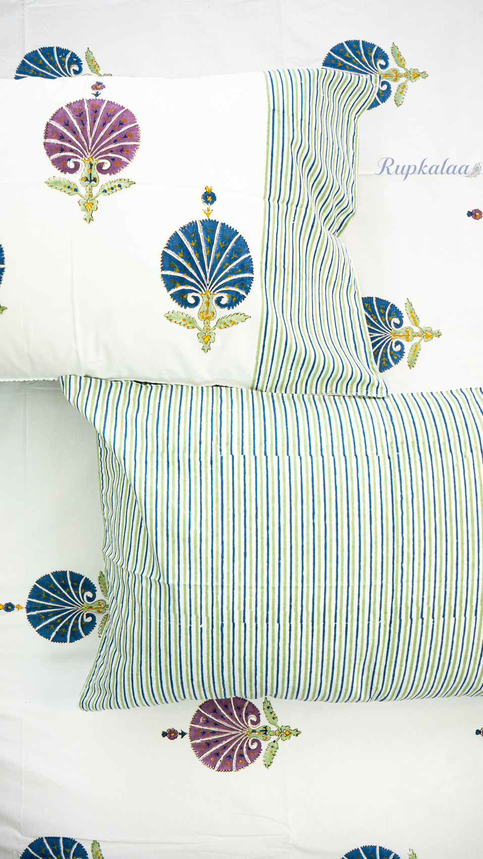 Wild Meadow Hand Block Printed Cotton Bedsheet with Two Pillow Covers