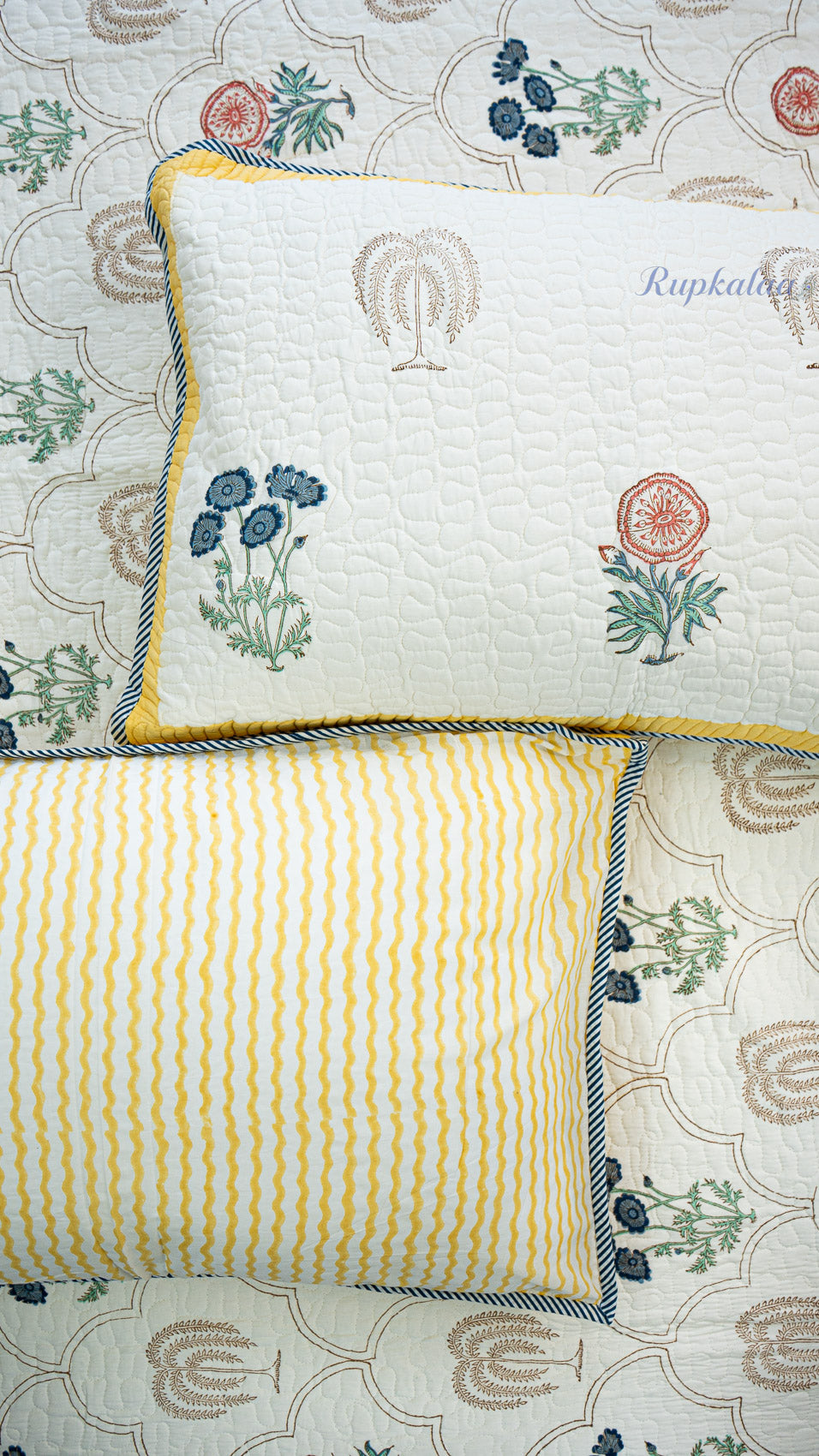 Botanica Hand Block Printed Cotton Reversible Quilted Bed Cover