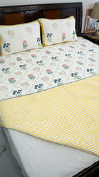 Botanica Hand Block Printed Cotton Reversible Quilted Bed Cover