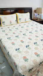 Botanica Hand Block Printed Cotton Reversible Quilted Bed Cover
