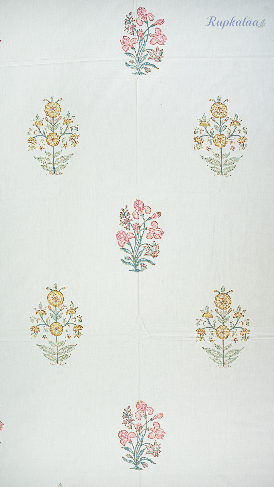 Soft Sun Handblock Printed Bedsheet with Two Pillow Covers (Cream Base)