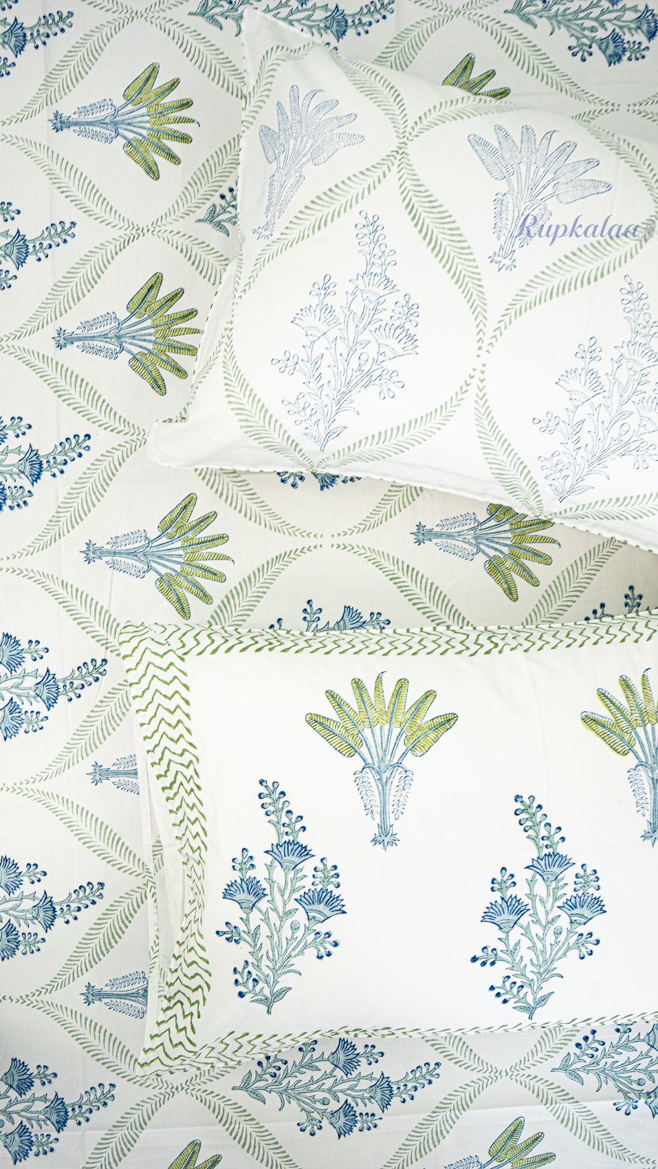 Tropical Bliss Handblock Printed Bedsheet with Two Pillow Covers