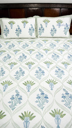 Tropical Bliss Handblock Printed Bedsheet with Two Pillow Covers