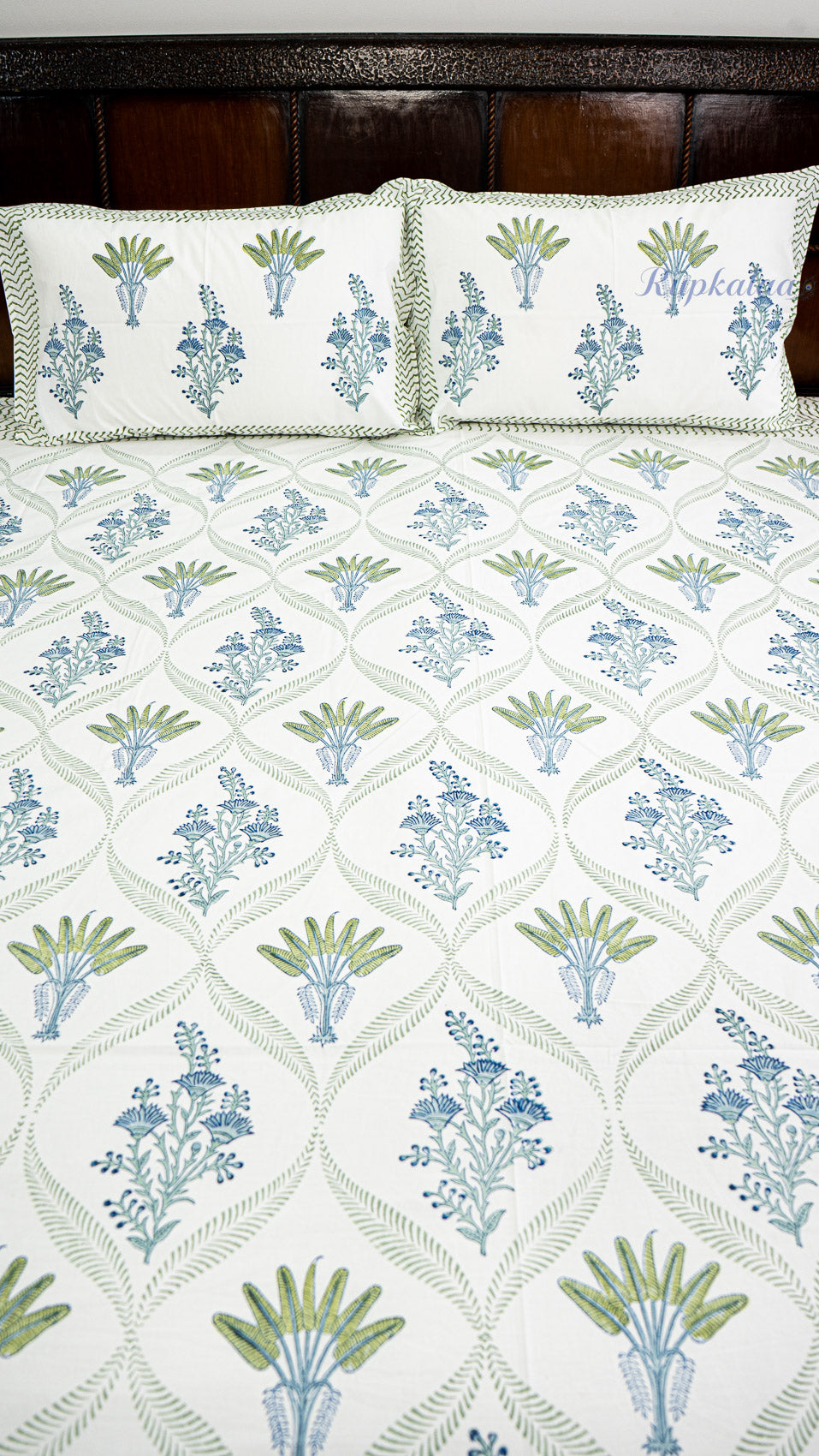 Tropical Bliss Handblock Printed Bedsheet with Two Pillow Covers