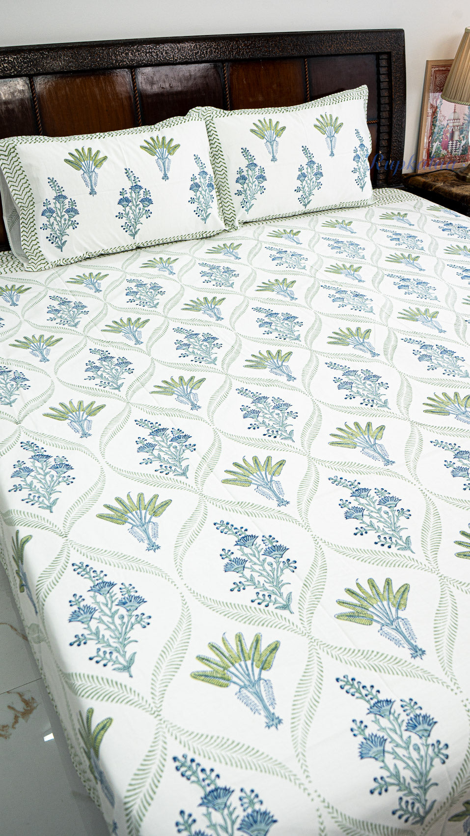 Tropical Bliss Handblock Printed Bedsheet with Two Pillow Covers