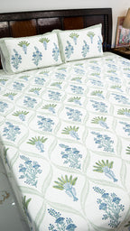 Tropical Bliss Handblock Printed Bedsheet with Two Pillow Covers
