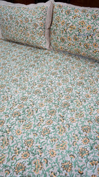 Floral Vines Handblock Printed Bedsheet with Two Pillow Covers (Dark Base)
