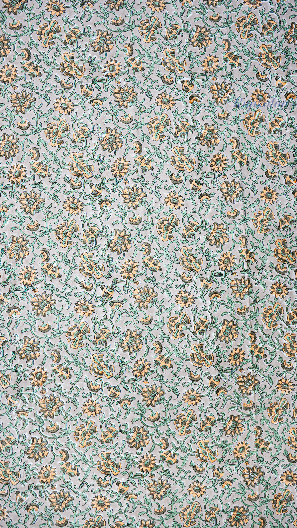 Floral Vines Handblock Printed Bedsheet with Two Pillow Covers (Dark Base)