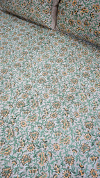 Floral Vines Handblock Printed Bedsheet with Two Pillow Covers (Dark Base)