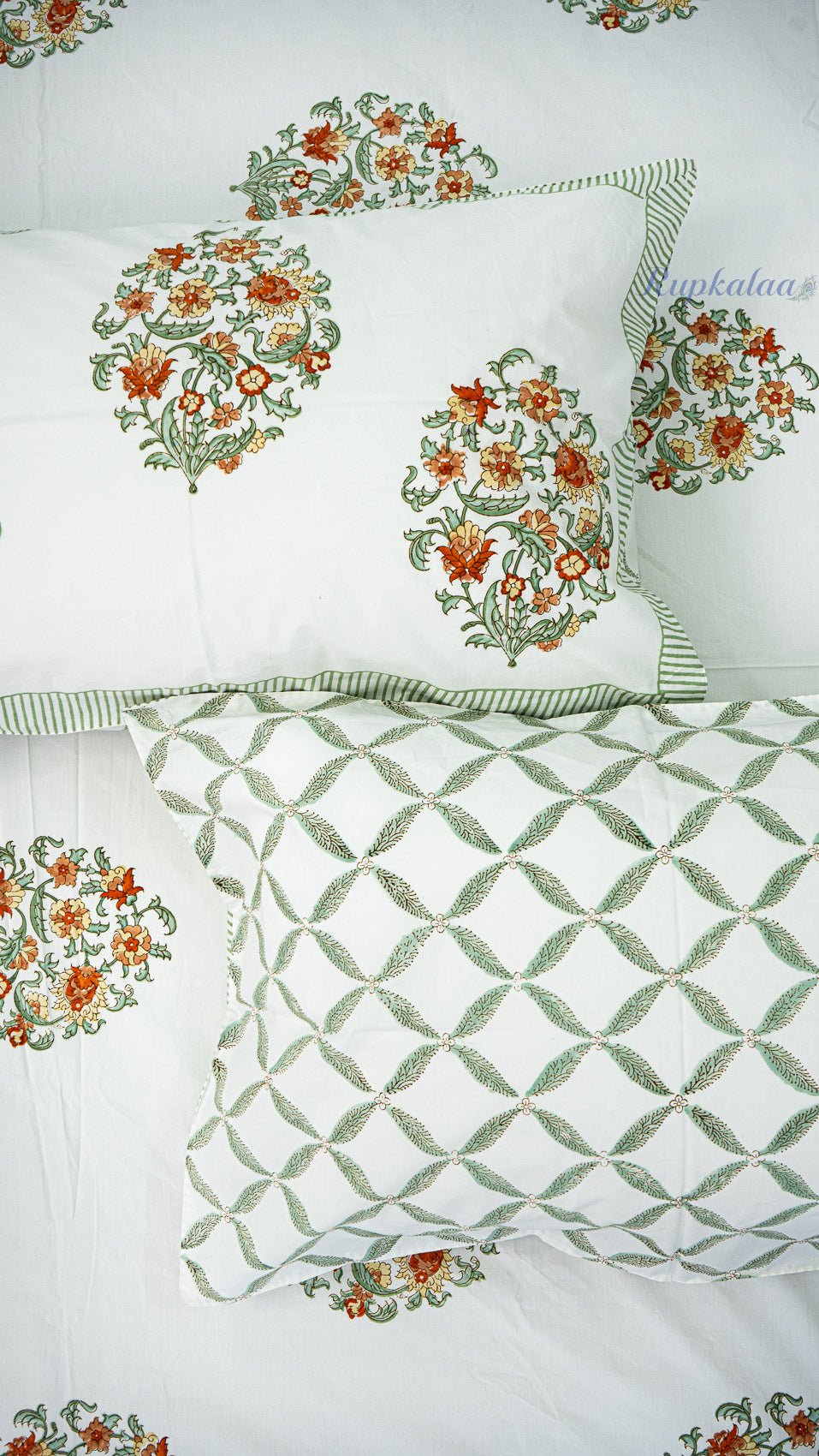 Terracotta Tone Handblock Printed Bedsheet with Two Pillow Covers