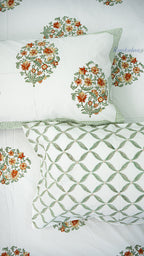 Terracotta Tone Handblock Printed Bedsheet with Two Pillow Covers