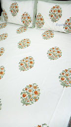 Terracotta Tone Handblock Printed Bedsheet with Two Pillow Covers