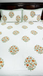 Terracotta Tone Handblock Printed Bedsheet with Two Pillow Covers