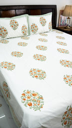 Terracotta Tone Handblock Printed Bedsheet with Two Pillow Covers