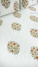 Terracotta Tone Handblock Printed Bedsheet with Two Pillow Covers