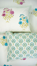 Soft Petals Handblock Printed Bedsheet with Two Pillow Covers (Cream Base)