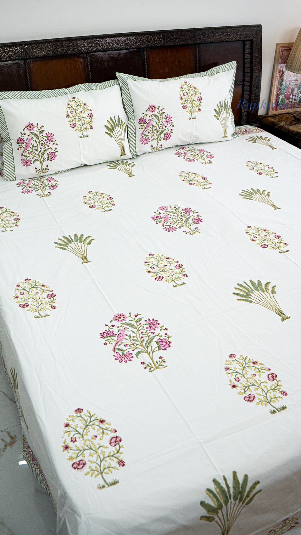 Classic Jaipuri Handblock Printed Bedsheet with Two Pillow Covers
