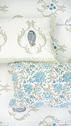Indigo Garden Handblock Printed Bedsheet with Two Pillow Covers