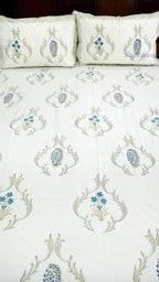 Indigo Garden Handblock Printed Bedsheet with Two Pillow Covers