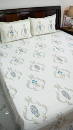 Indigo Garden Handblock Printed Bedsheet with Two Pillow Covers