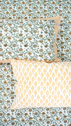 Floral Web Handblock Printed Bedsheet with Two Pillow Covers