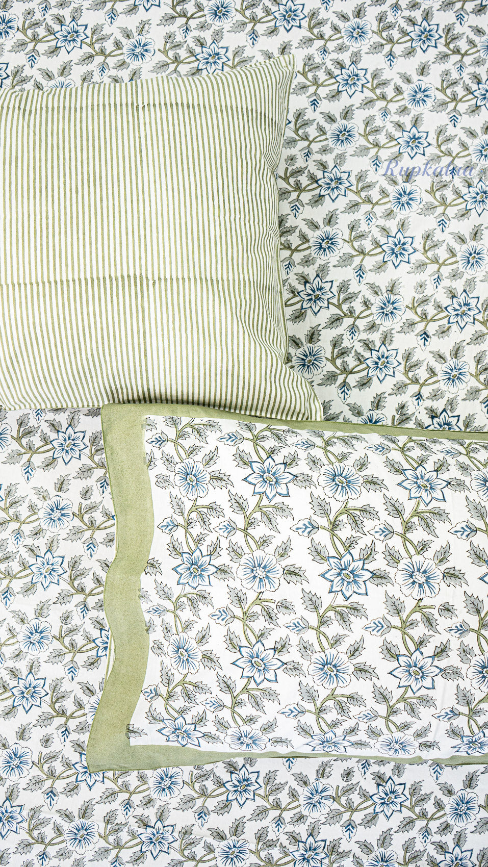 Vintage Floral Jaipuri Handblock Printed Bedsheet with Two Pillow Covers