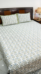 Vintage Floral Jaipuri Handblock Printed Bedsheet with Two Pillow Covers