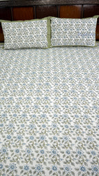 Vintage Floral Jaipuri Handblock Printed Bedsheet with Two Pillow Covers
