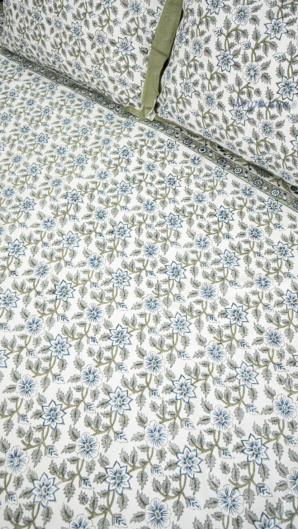 Vintage Floral Jaipuri Handblock Printed Bedsheet with Two Pillow Covers