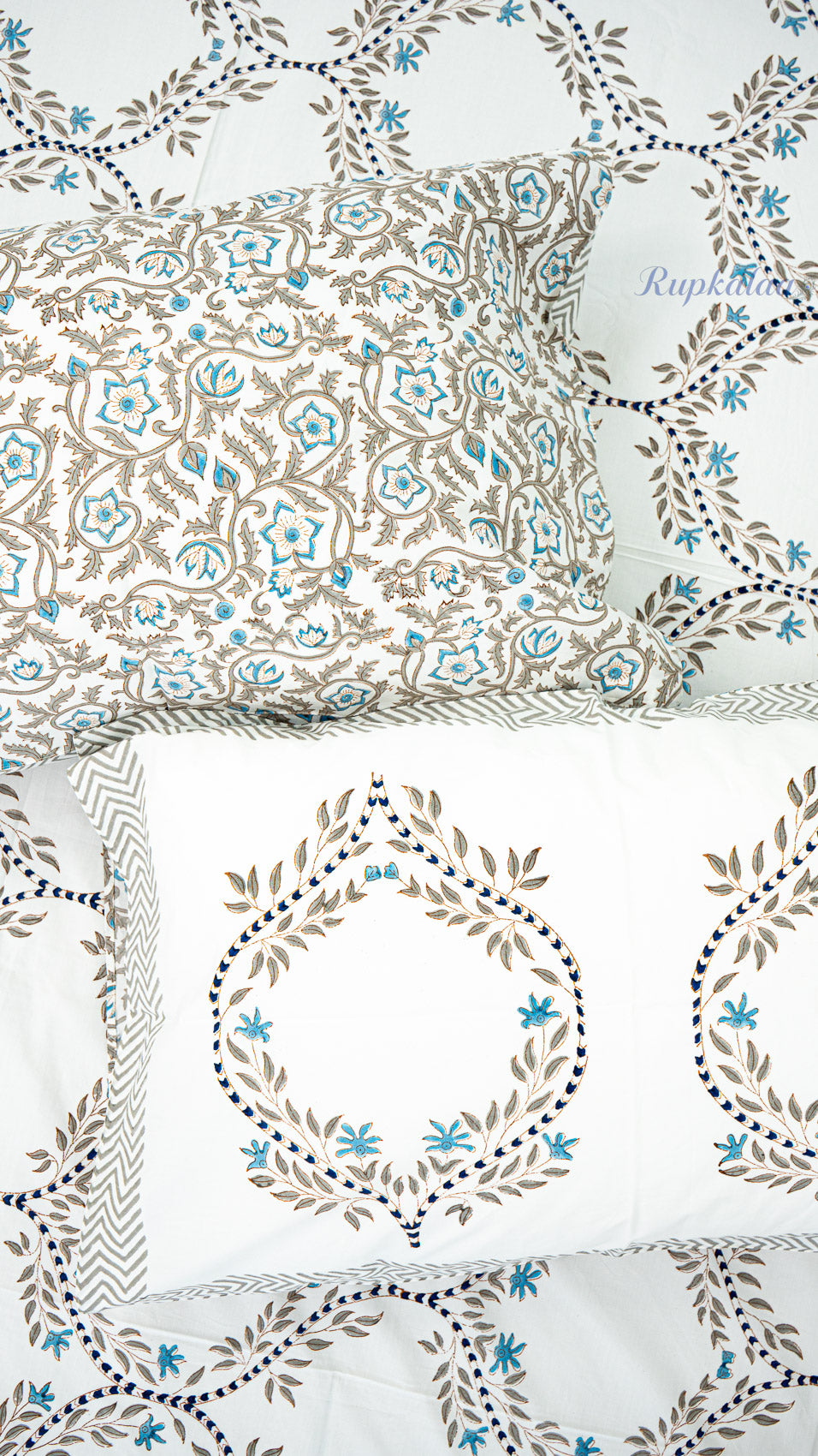 Quiet Jaipur Hand Block Printed Cotton Bedsheet with Two Pillow Covers