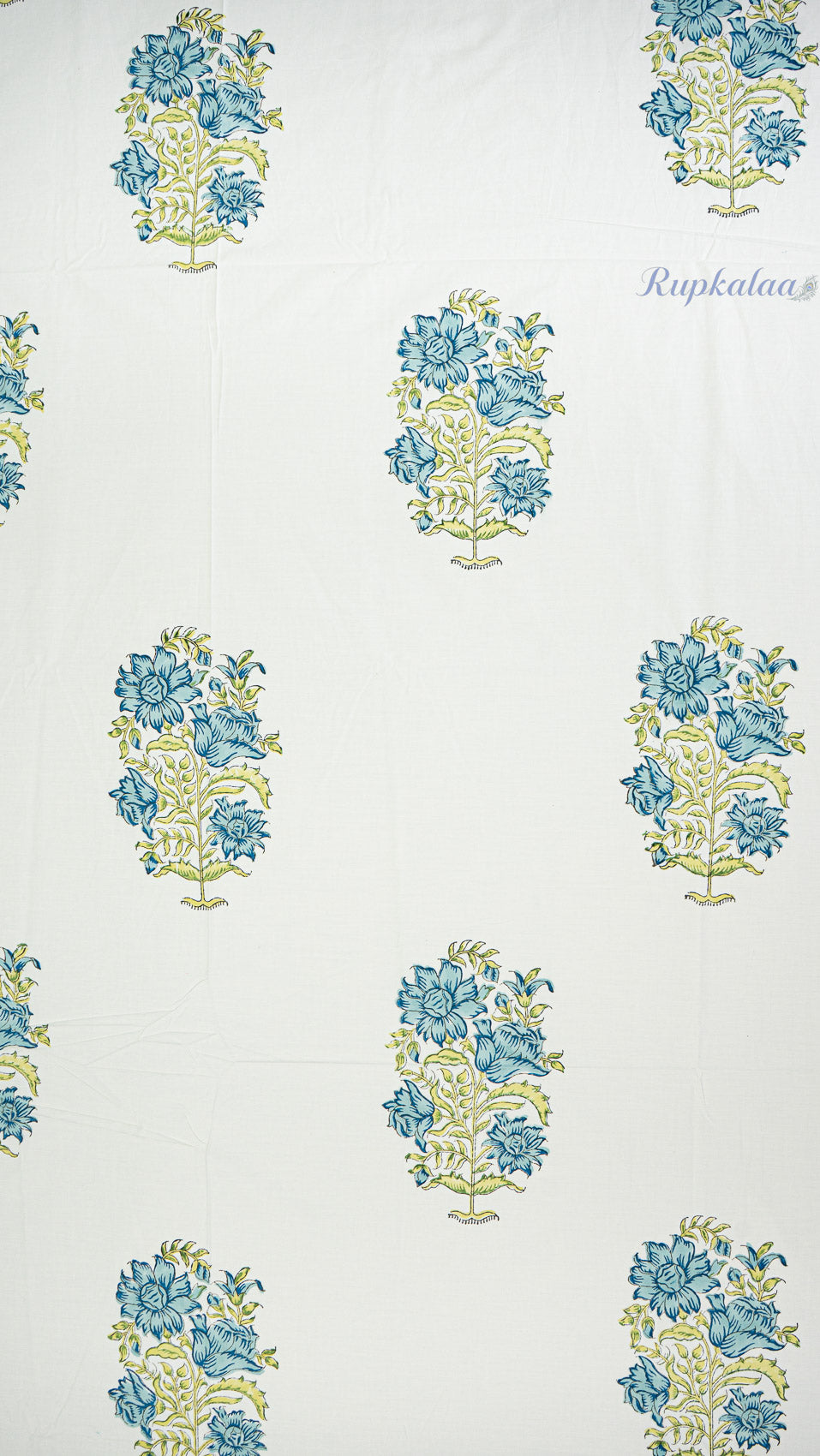 Aqua Whisper Hand Block Printed Cotton Bedsheet with Two Pillow Covers