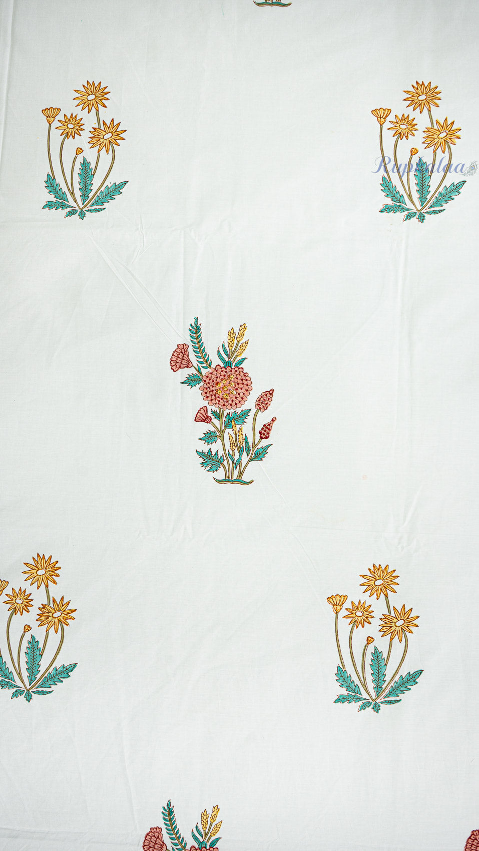 Morning Flowers Hand Block Printed Cotton Bedsheet with Two Pillow Covers