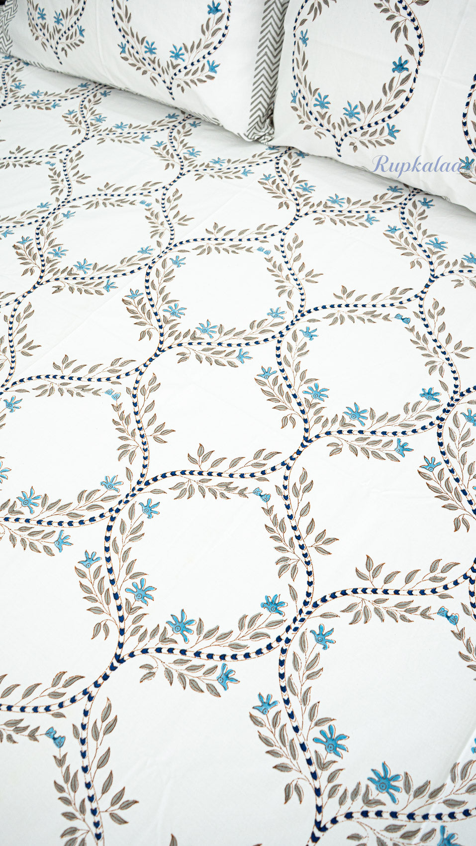 Quiet Jaipur Hand Block Printed Cotton Bedsheet with Two Pillow Covers