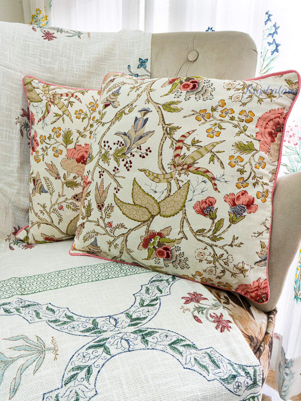 Lata Vatika Hand Block Printed Cushion Cover (16x16 Inches)